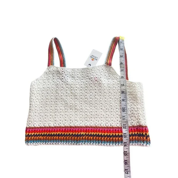 NWT Marine Layer $118 Crochet Crop Top W's XS Caro Tank White Rainbow Trim - Picture 13 of 16